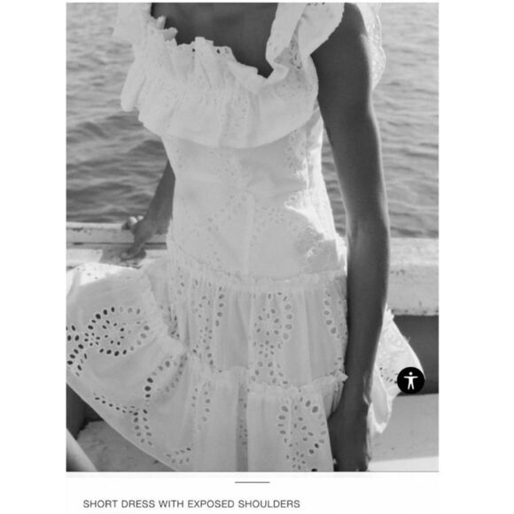 Zara white off shoulder open work embroidered dress - Picture 5 of 12